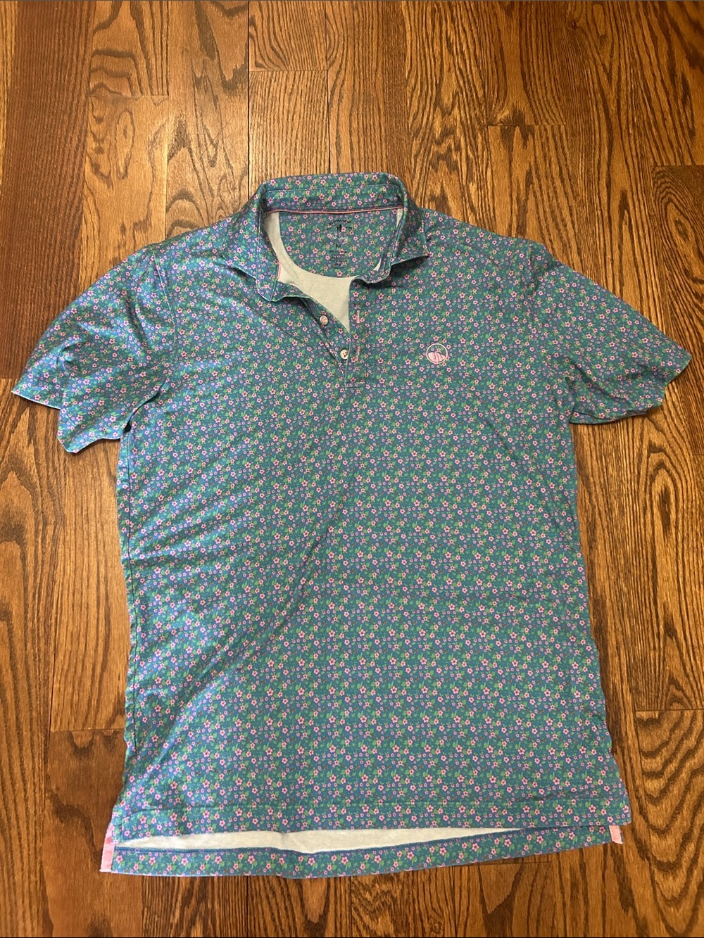 johnnie-O Teal Floral Print Polo